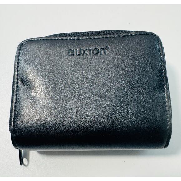 Buxton Black Double Zip-Around Wallet Leather With Card Organizer - Picture 1 of 8